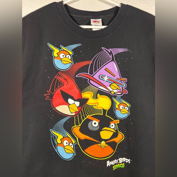 Y2K Angry Birds Space Anim Cartoon Graphic T Shirt Size Large Black S/S - Picture 5 of 13